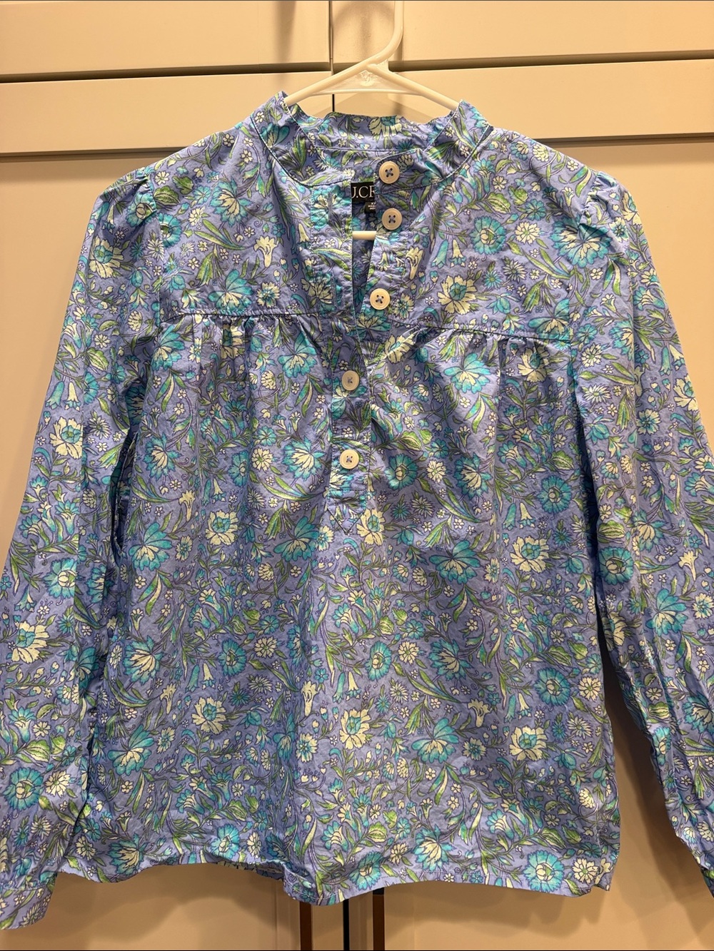 J. Crew Blue Floral Long-Sleeve Top